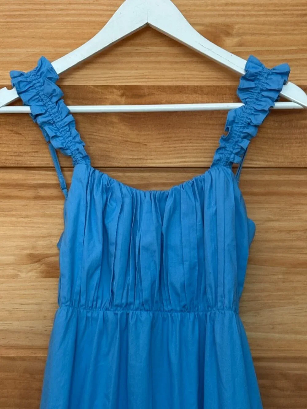 Abercrombie &Fitch Blue Cotton Poplin Bow Tie Back Ruffle Midi Maxi Dress S Tall